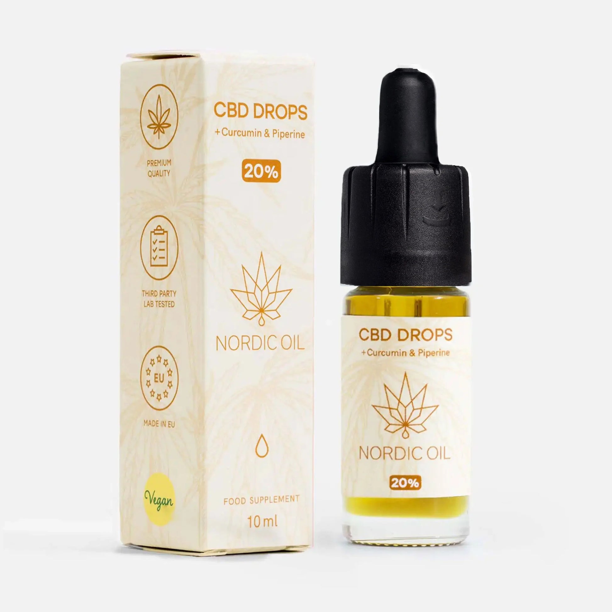 Nordic Oil 20% CBD Drops with Curcumin and package