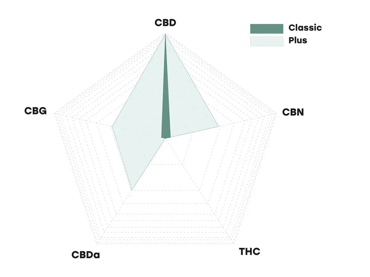 Diagram: Cannabinoid profile of CBD Oil Plus in comparison to regular CBD oil
